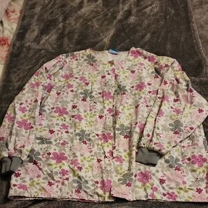 Womens Smart Scrubs Floral Print Jacket with Pink and Gray